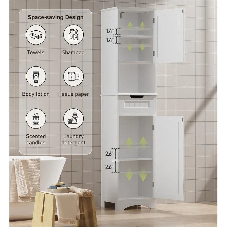 67 Inch Tall Narrow Bathroom Linen Cabinet, 5-Tier Solid Wood Freestanding Storage Cabinet