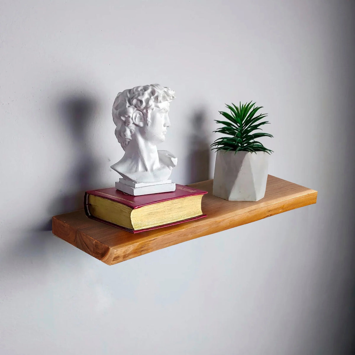 1 Piece Teak Wood Wall Shelf with Live Edge, Rustic Floating Shelf for Home Decor