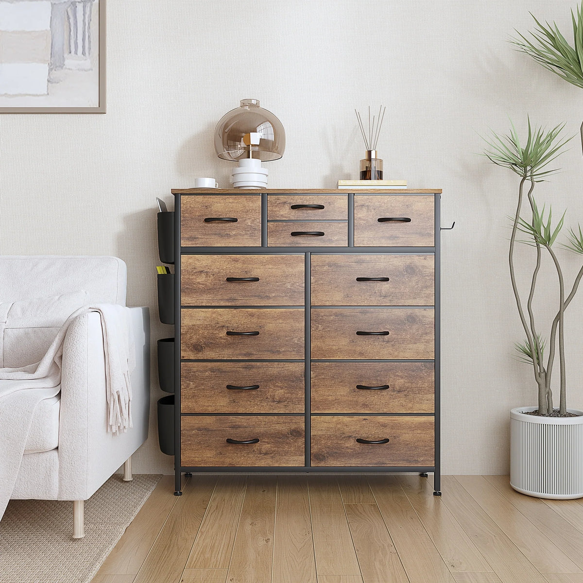 12 Drawer Fabric Dresser, Tall Bedroom Chest of Drawers with Storage