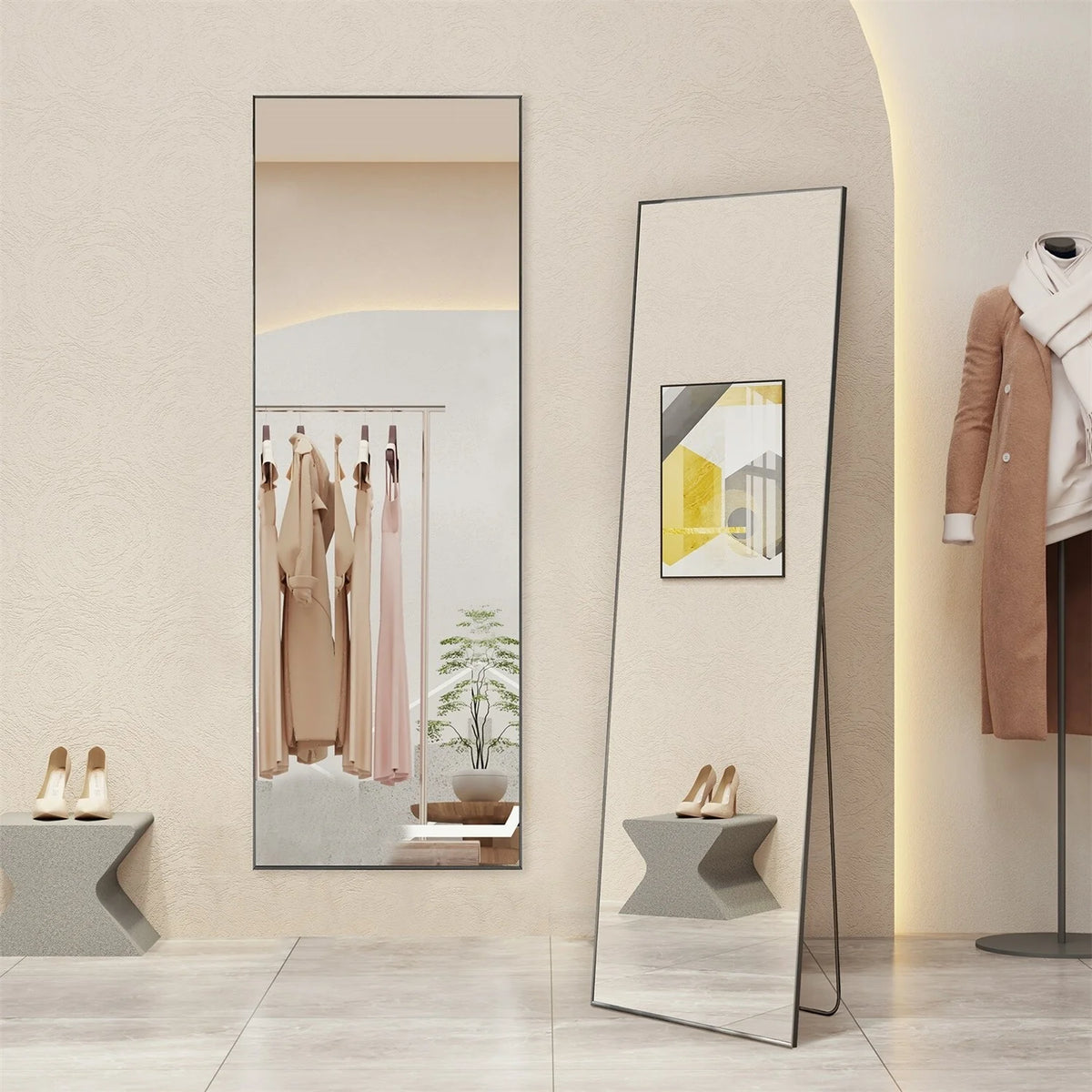 Full Length Mirror with Stand, Aluminum Alloy Frame Full Body Floor Mirror for Bedroom and Cloakroom