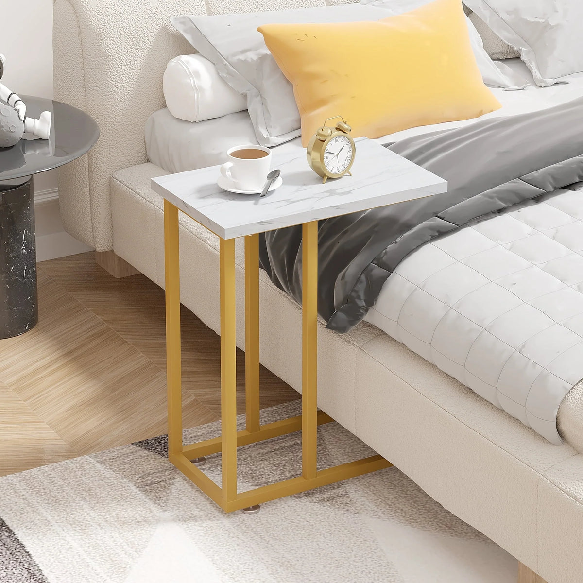 Set of 2 C-Shaped Sofa Side Tables, Small End Tables for Living Room, Bedside and TV Tray