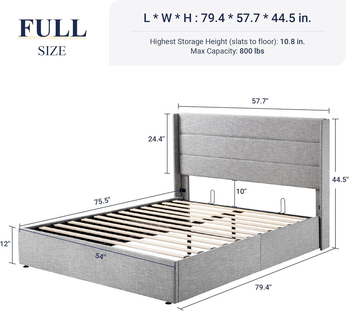 Queen Size Lift Up Storage Bed with Wingback Headboard, Upholstered Platform Bed Frame with Hidden Storage