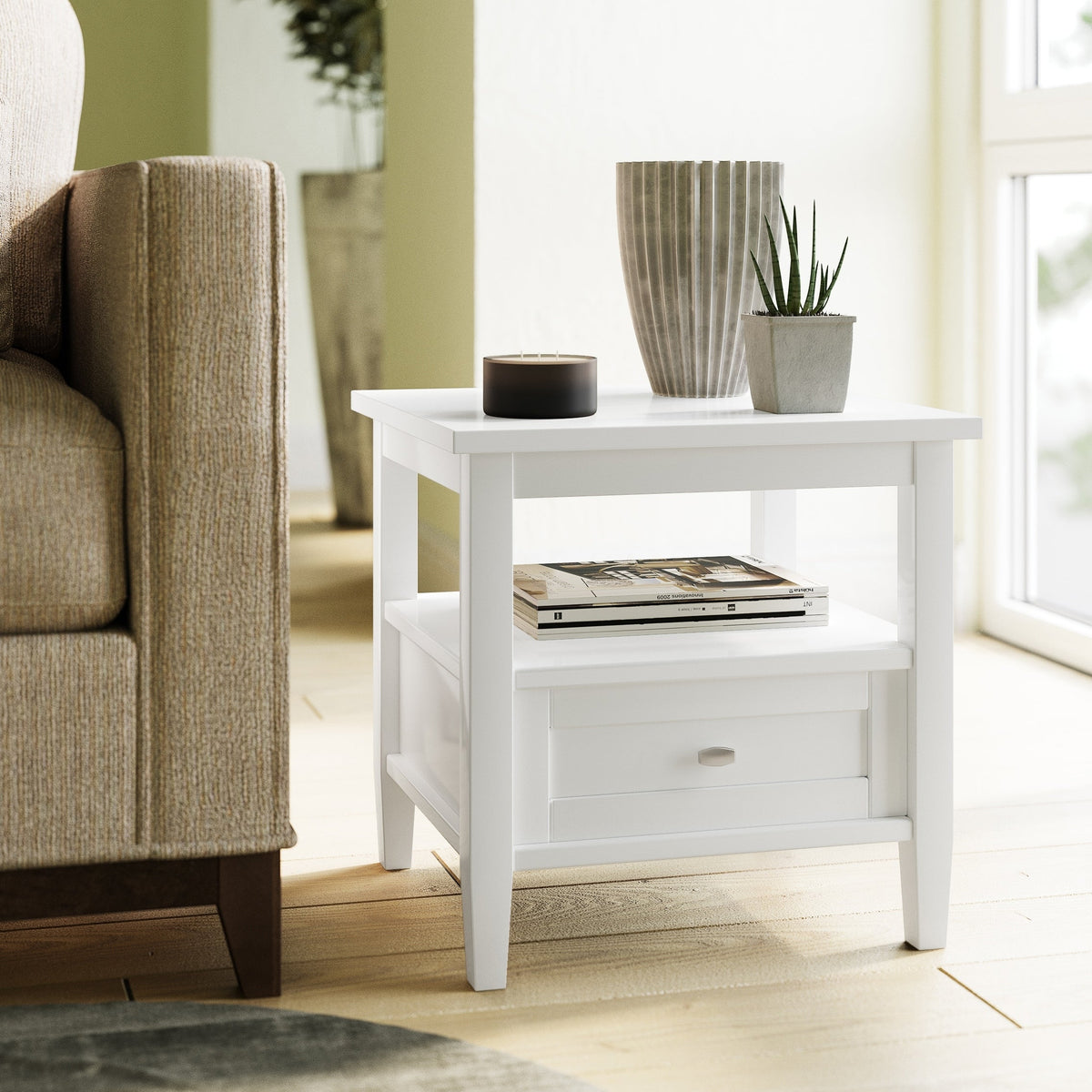 20 Inch Wide Solid Wood Rectangle End Table, Transitional Side Table