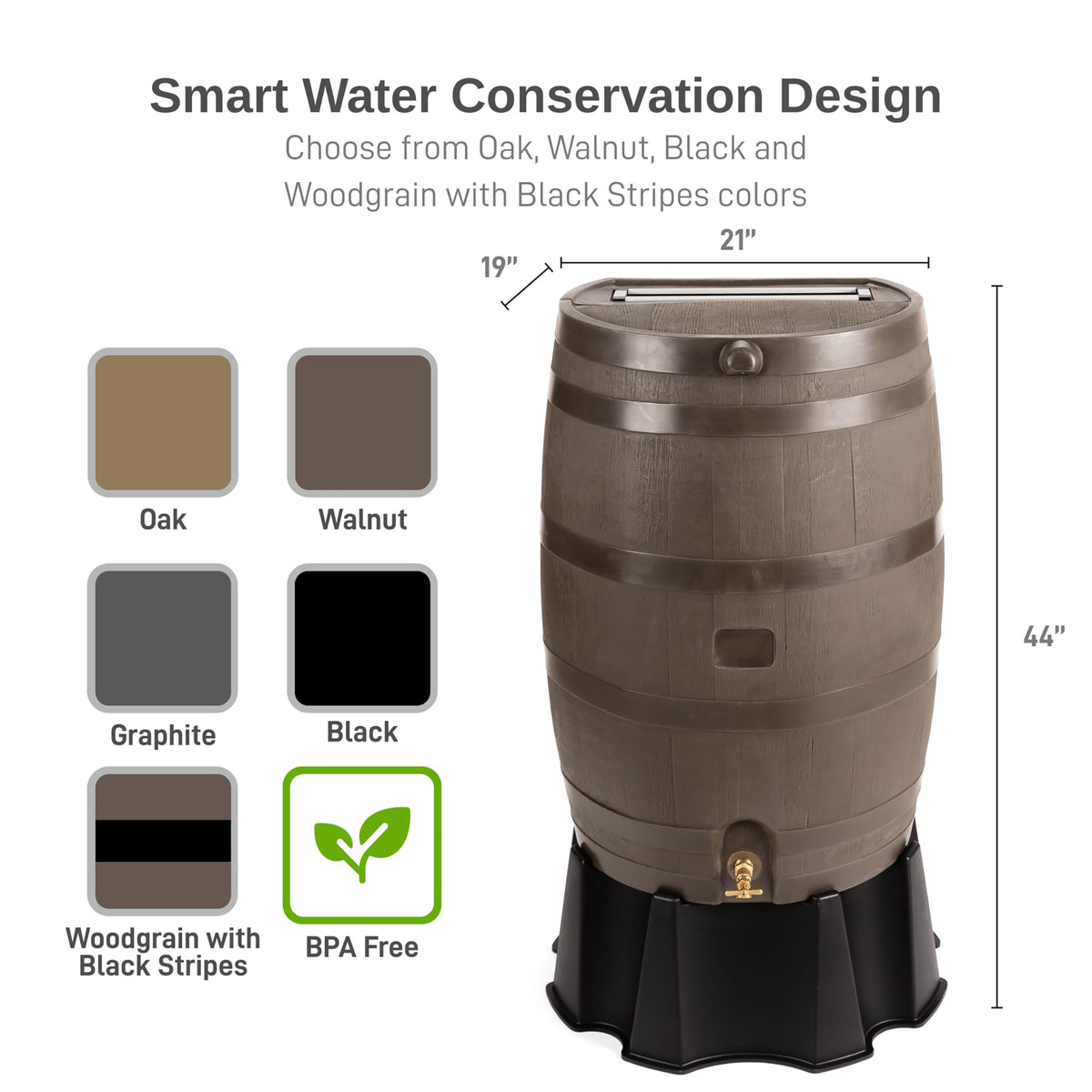 50 Gallon Rain Barrel with Brass Spigot, Large Outdoor Rainwater Collection and Storage Container for Garden