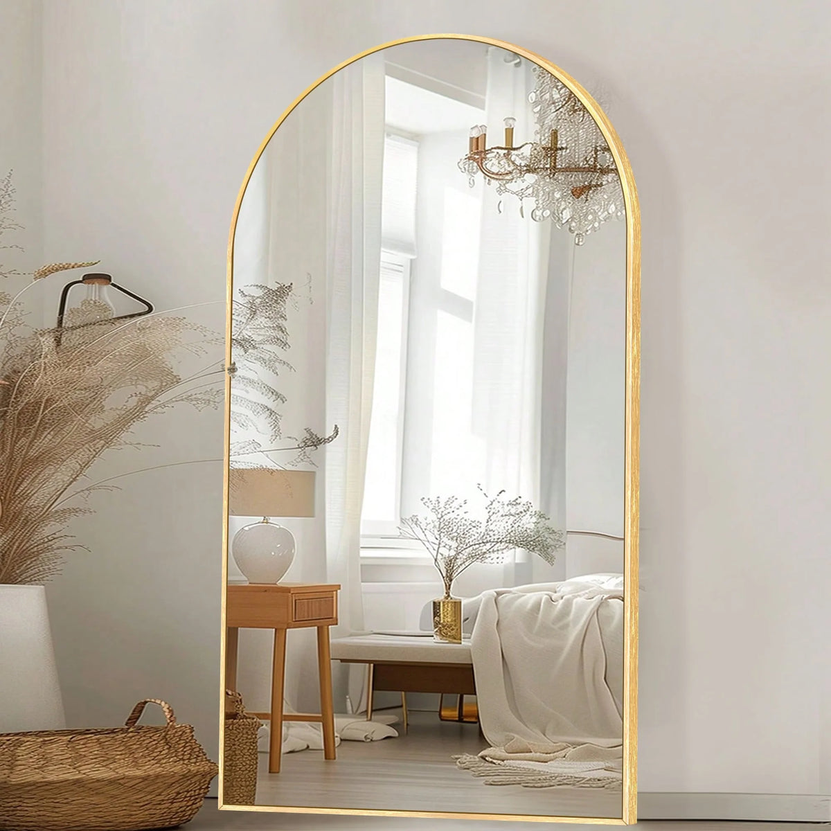 Modern Arched Full Length Floor Mirror, Aluminum Alloy Frame Standing Full Body Mirror