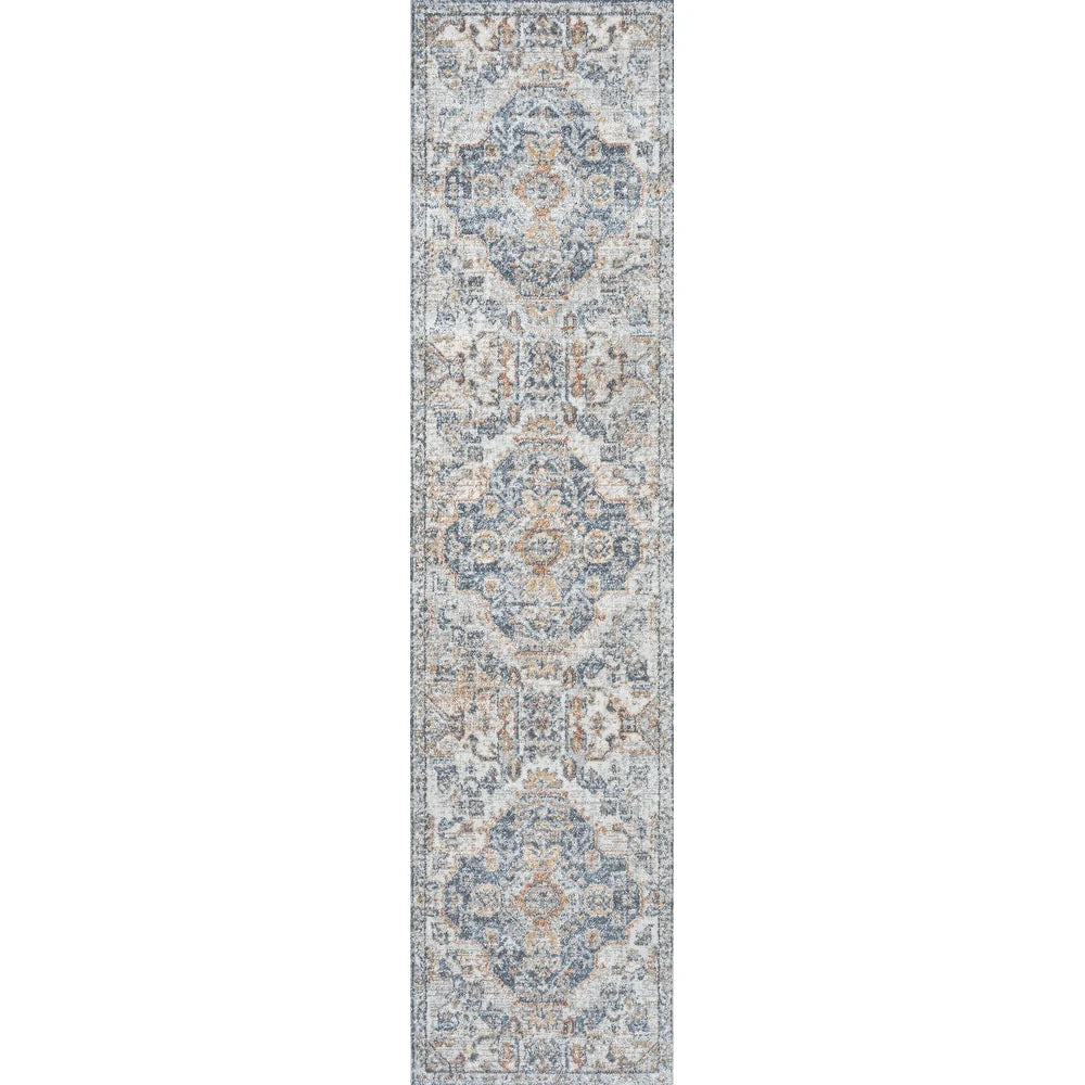 Bohemian Medallion Low-Pile Machine-Washable Area Rug, Cream and Terra
