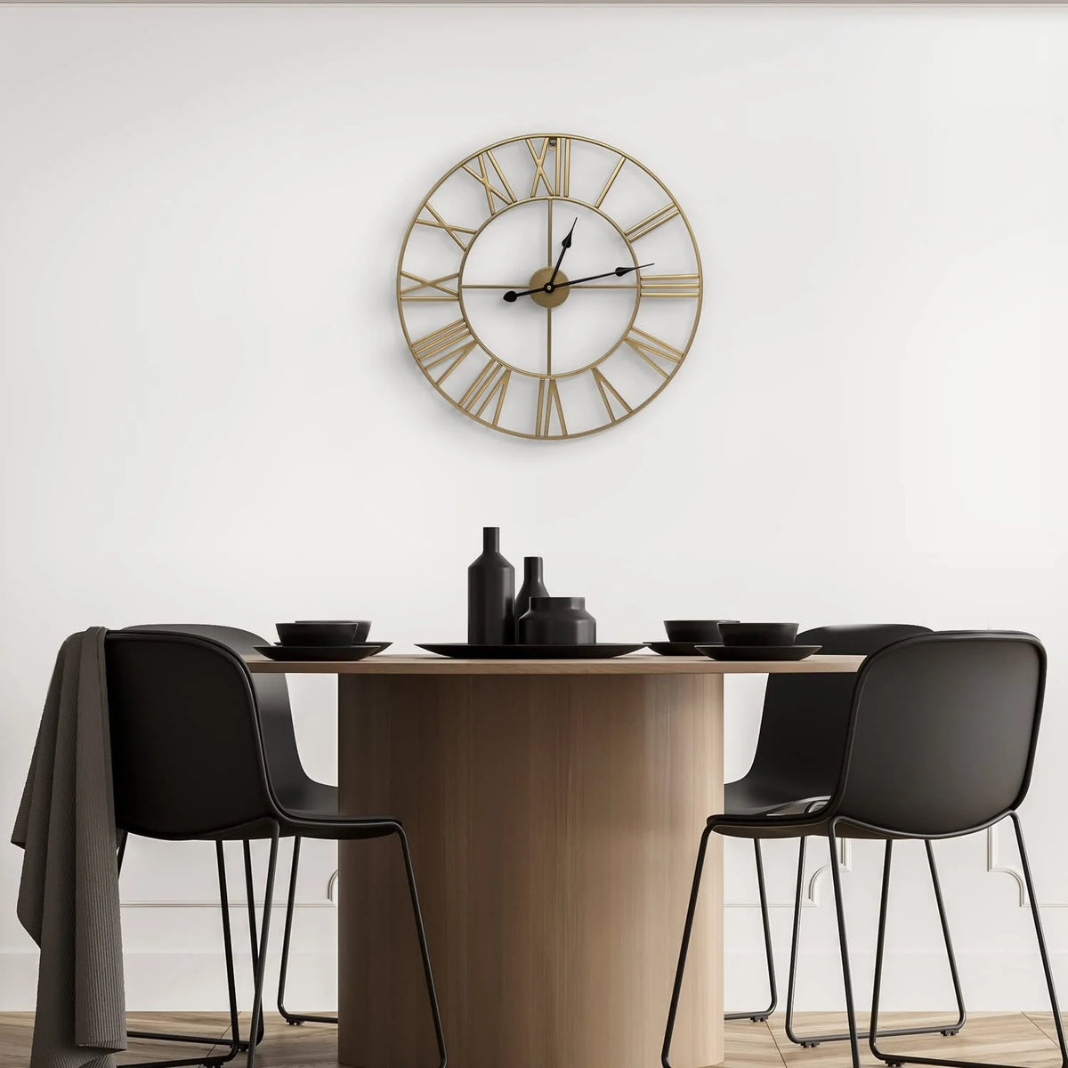 24 Inch Large Round Gold Metal Wall Clock, Decorative Analog Clock for Home