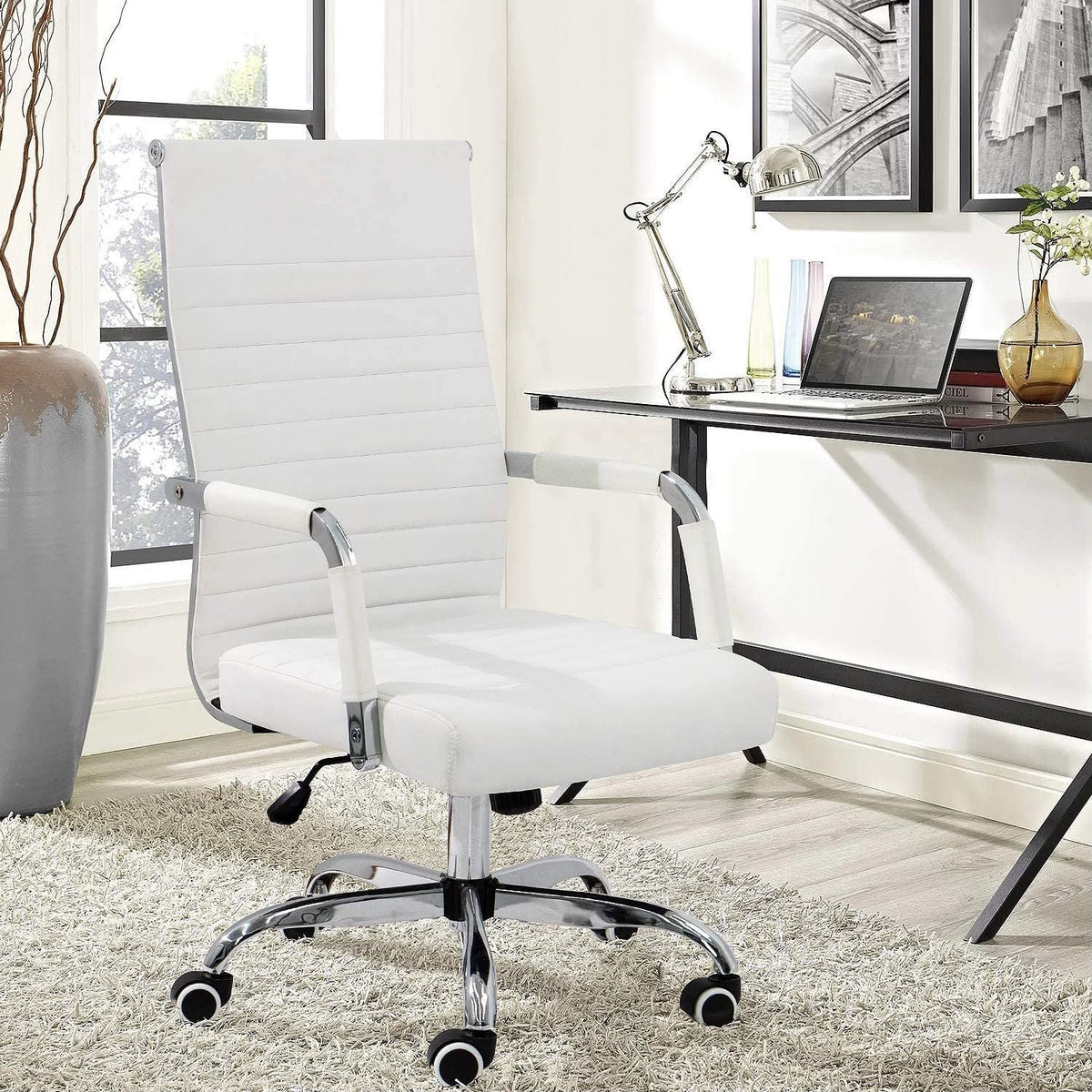 Ergonomic Ribbed Office Chair, Modern Computer Desk Chair with Comfortable Upholstered Seat for Home and Office