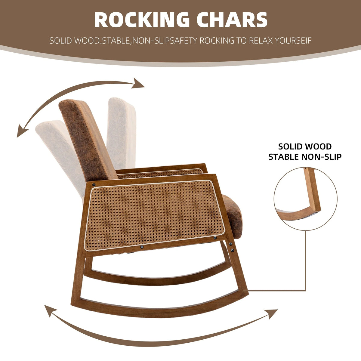 Upholstered Tall Back Rocking Chair, Smooth Gliding Accent Armchair for Comfortable Living Room Seating