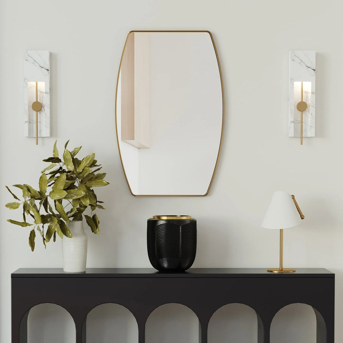 Modern Oblong Metal Wall Mirror, Decorative Elongated Hanging Mirror for Living Room, Bedroom and Entryway