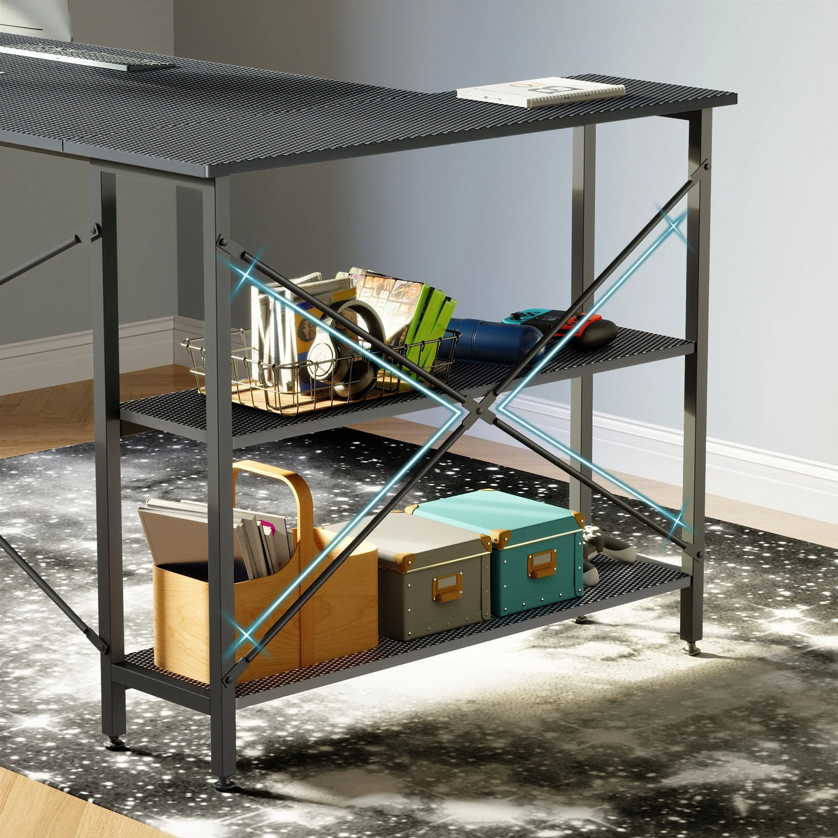 Small L Shaped Computer Desk with Storage Shelves, Compact Corner Workstation for Home Office and Study