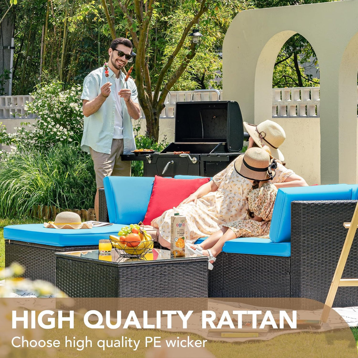 5-Piece All-Weather Patio Furniture Set with Cushions, Outdoor Wicker Conversation Sofa Set for Garden, Deck & Backyard