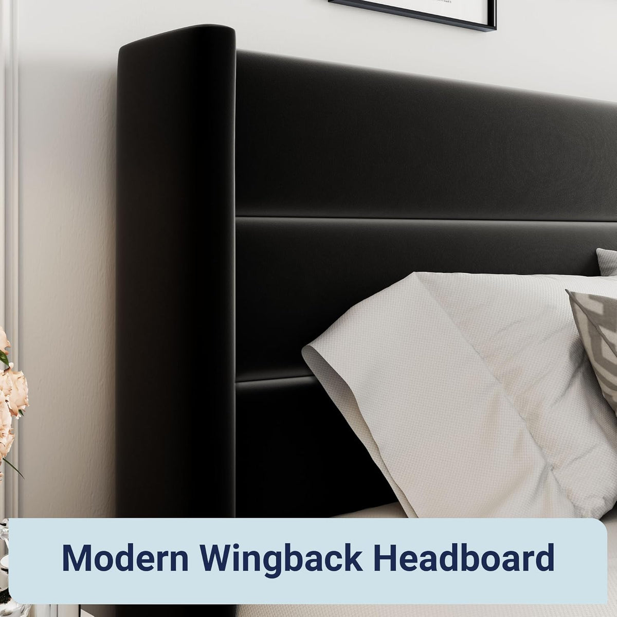 Queen Size Lift Up Storage Bed with Wingback Headboard, Upholstered Platform Bed Frame with Hidden Storage