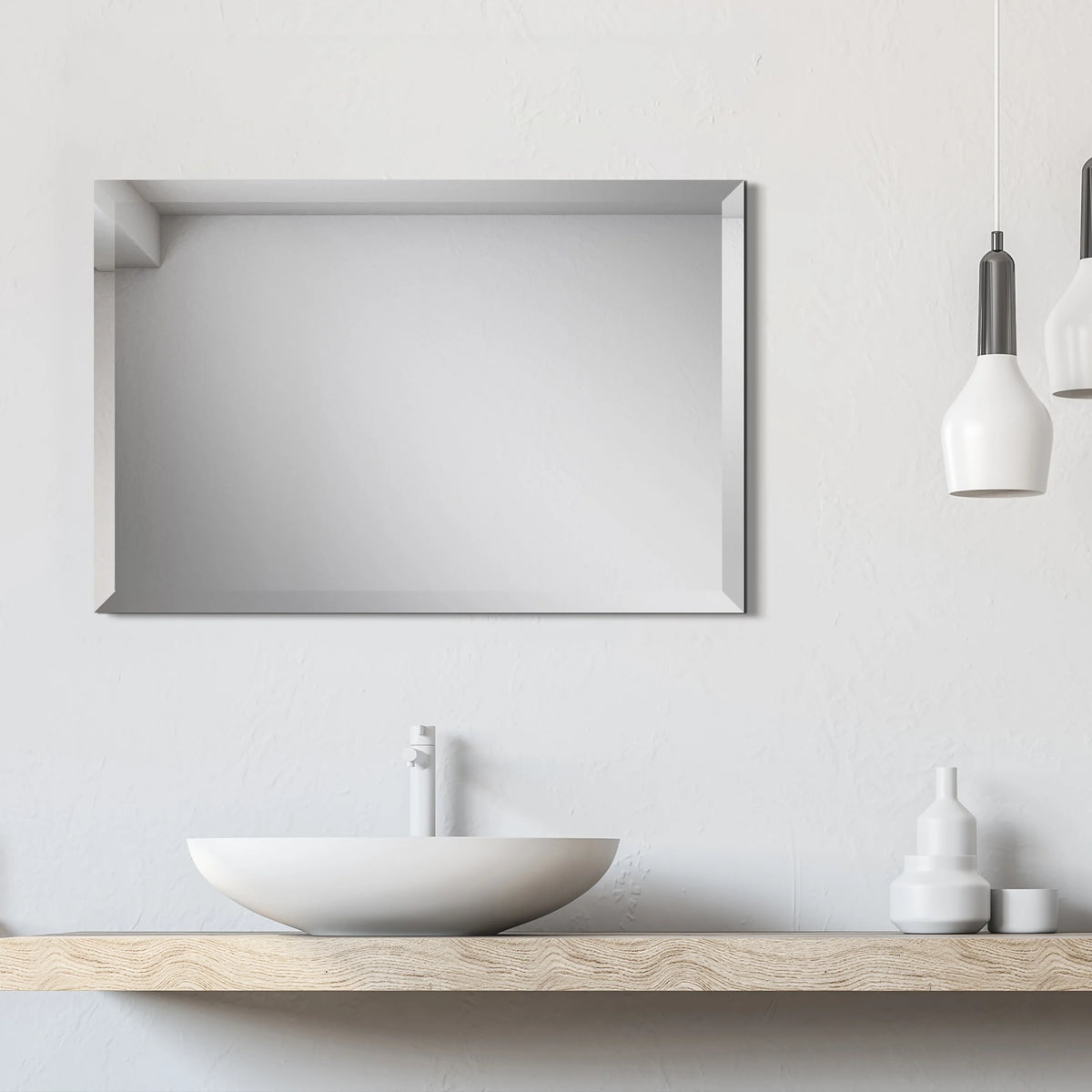 Frameless Beveled Prism Wall Mirror, Clear Square or Rectangular Decorative Mirror for Bathroom, Bedroom and Home Decor