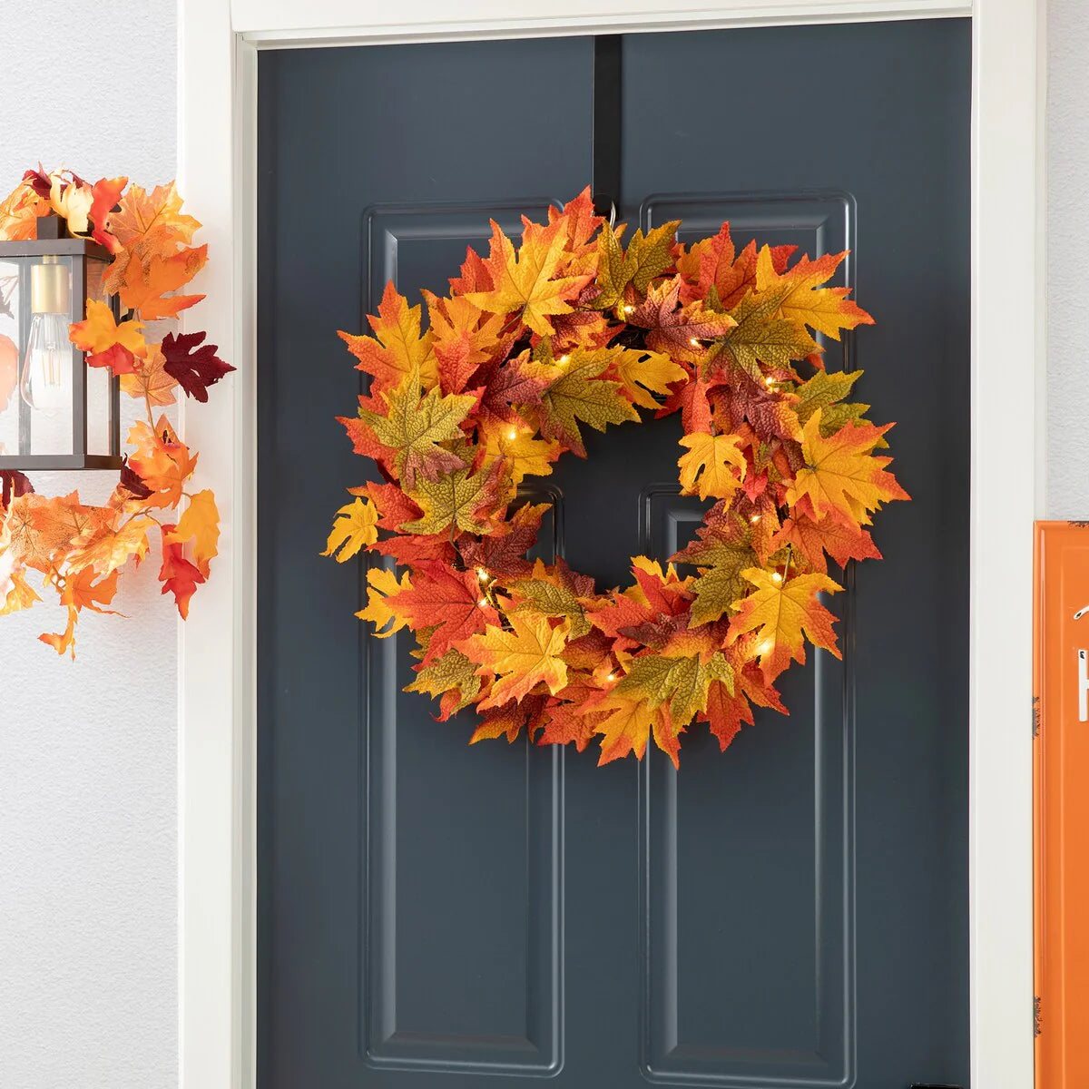 Thanksgiving LED Lighted Fall Maple Leaf Wreath and Garland - Autumn Home Decor