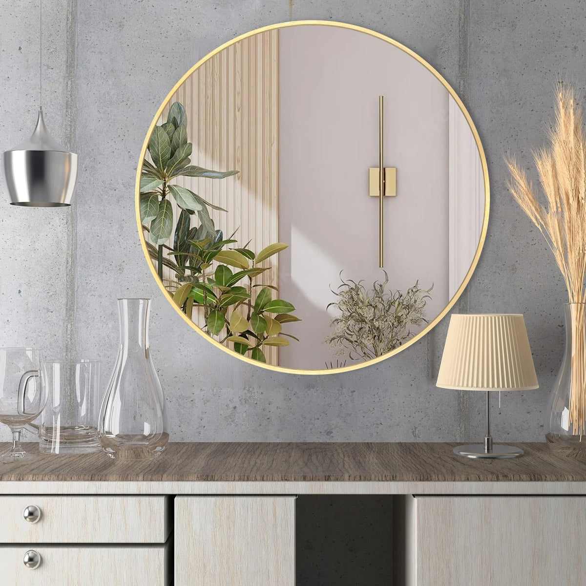 Modern Round Bathroom Vanity Mirror, Wall Mounted Circular Mirror for Bathroom, Bedroom and Home Decor