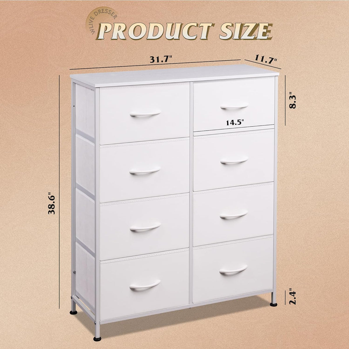 Tall Fabric Dresser with 8 Drawers, Bedroom Storage Chest and Clothing Organizer for Home and Closet