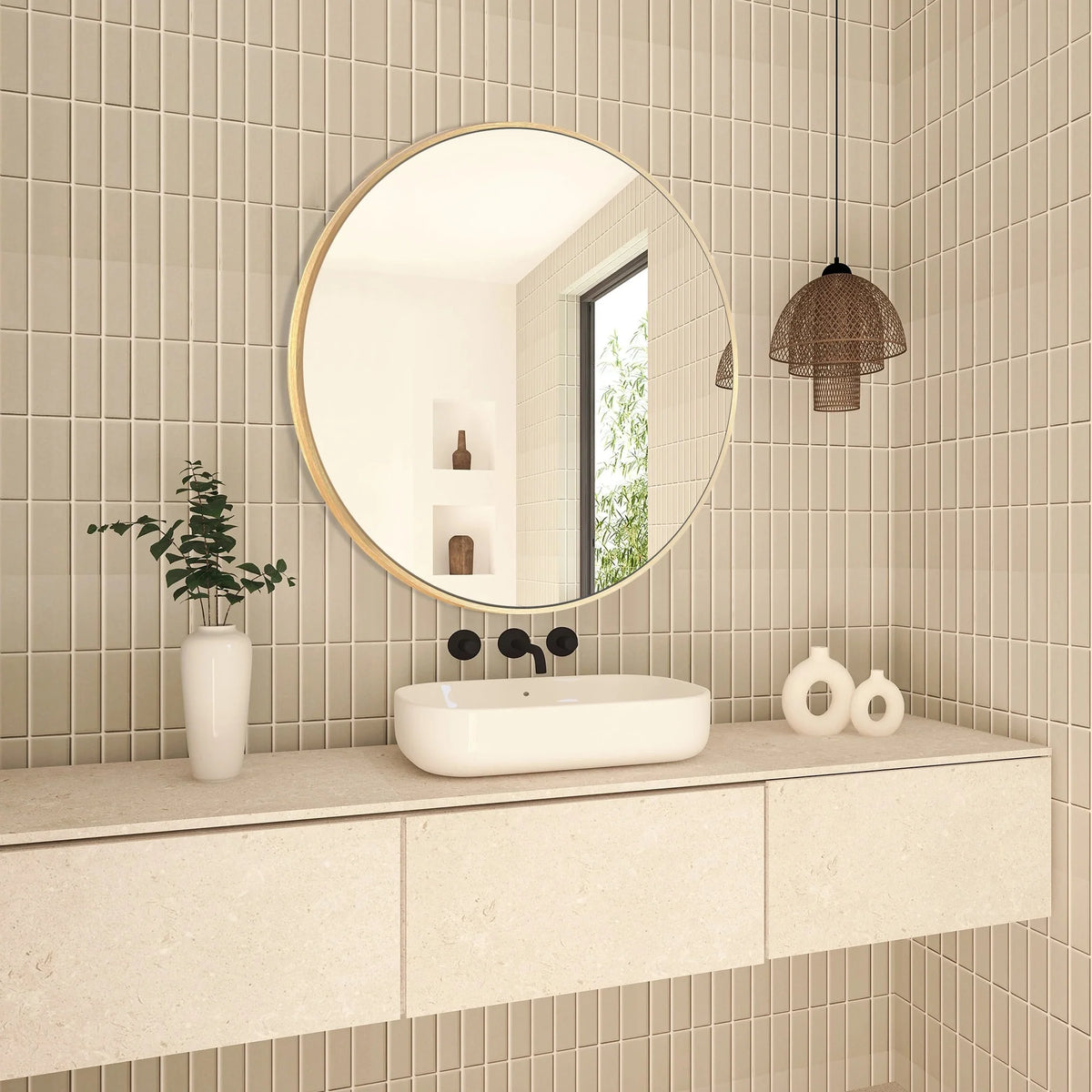 Modern Round Bathroom Vanity Mirror, Wall Mounted Circular Mirror for Bathroom, Bedroom and Home Decor
