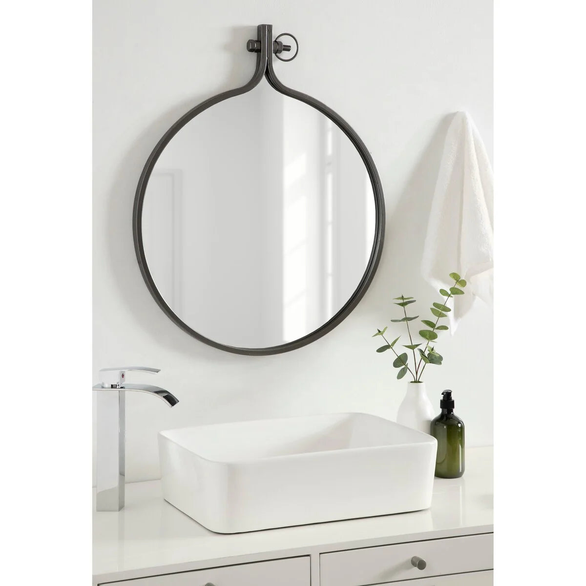 Modern Round Wall Mirror, Decorative Circular Accent Mirror for Living Room, Bedroom and Entryway