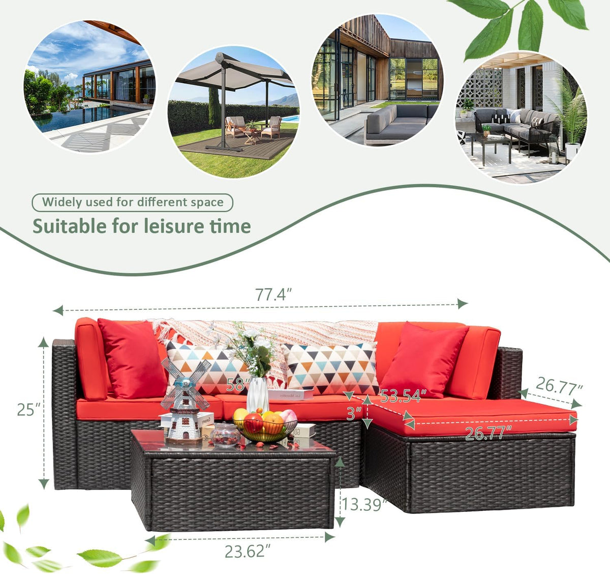 5-Piece All-Weather Patio Furniture Set with Cushions, Outdoor Wicker Conversation Sofa Set for Garden, Deck & Backyard