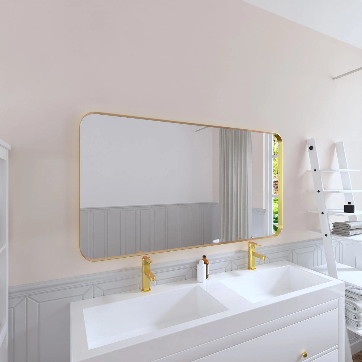 Aluminum Alloy Rounded Corner Vanity Mirror, Modern Wall Mounted Mirror for Bathroom, Bedroom and Home Decor