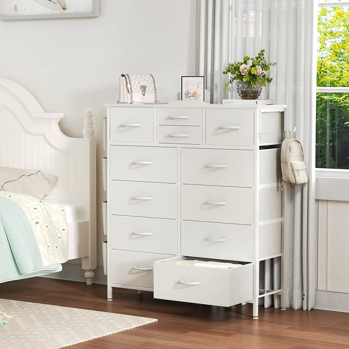 12 Drawer Fabric Dresser, Tall Bedroom Chest of Drawers with Storage