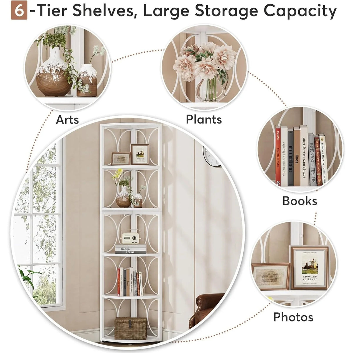 67 Inch Tall Corner Shelf, Freestanding Corner Bookshelf and Storage Shelving Unit