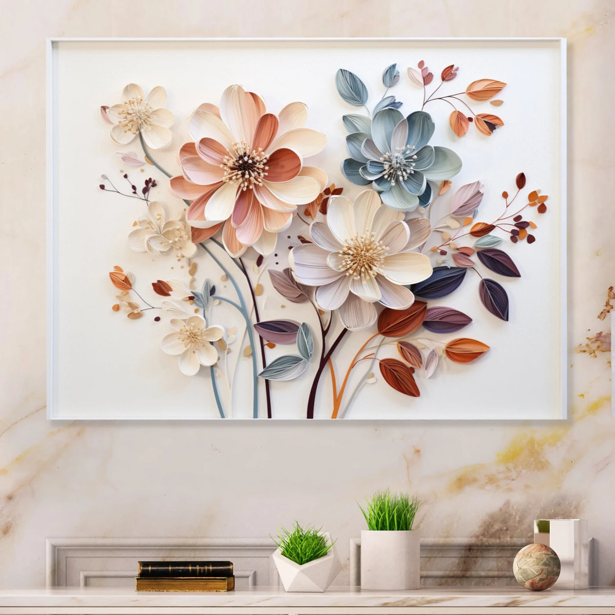White Botanical Collage Metal Wall Art, Abstract Botanical Decor for Living Room