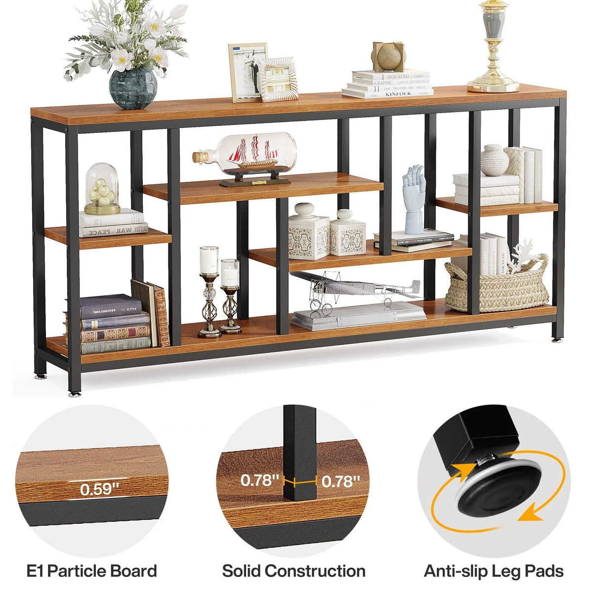 70.9 Inch Console Sofa Table with Storage, 3-Tier Entryway Table for Hallway