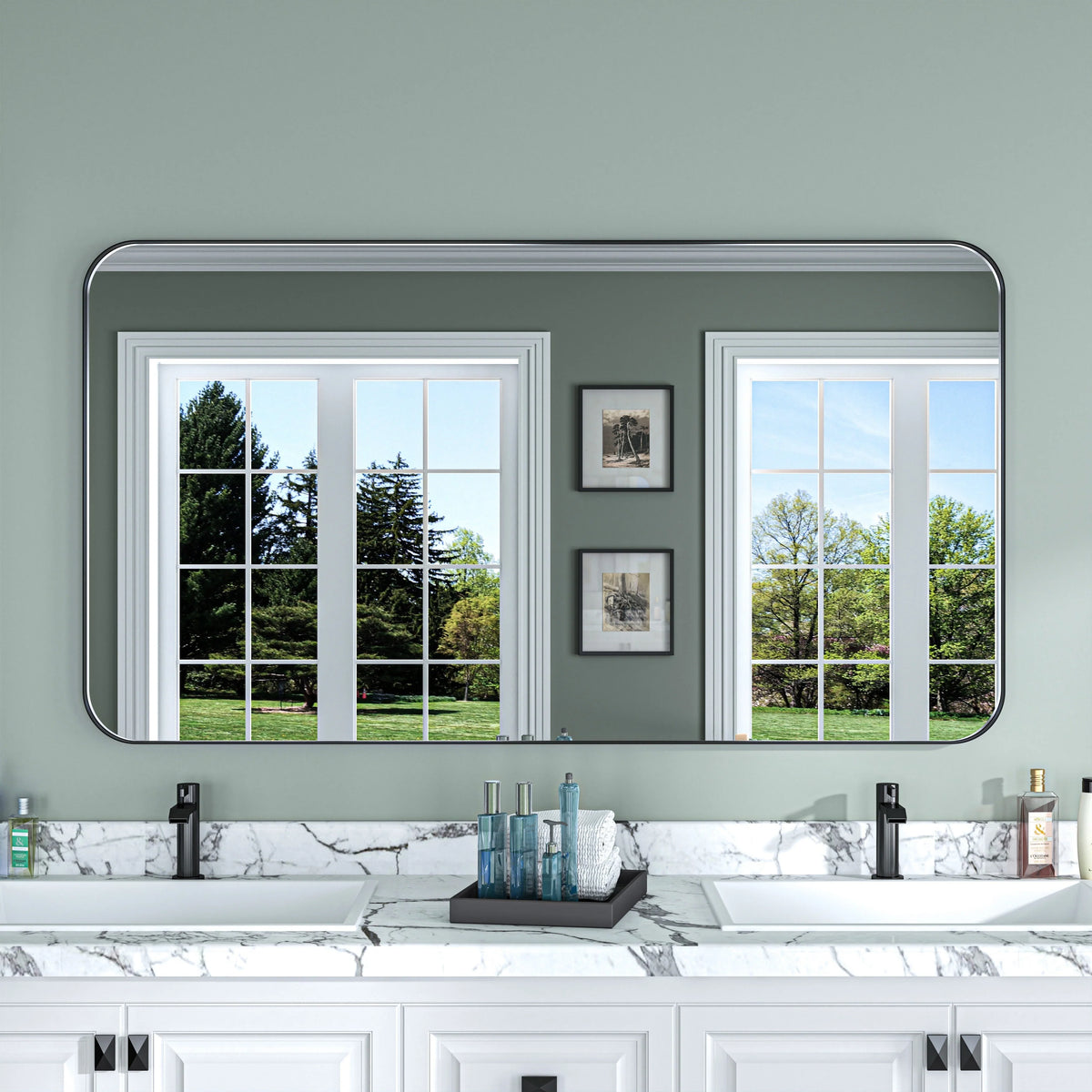 Aluminum Alloy Rounded Corner Vanity Mirror, Modern Wall Mounted Mirror for Bathroom, Bedroom and Home Decor