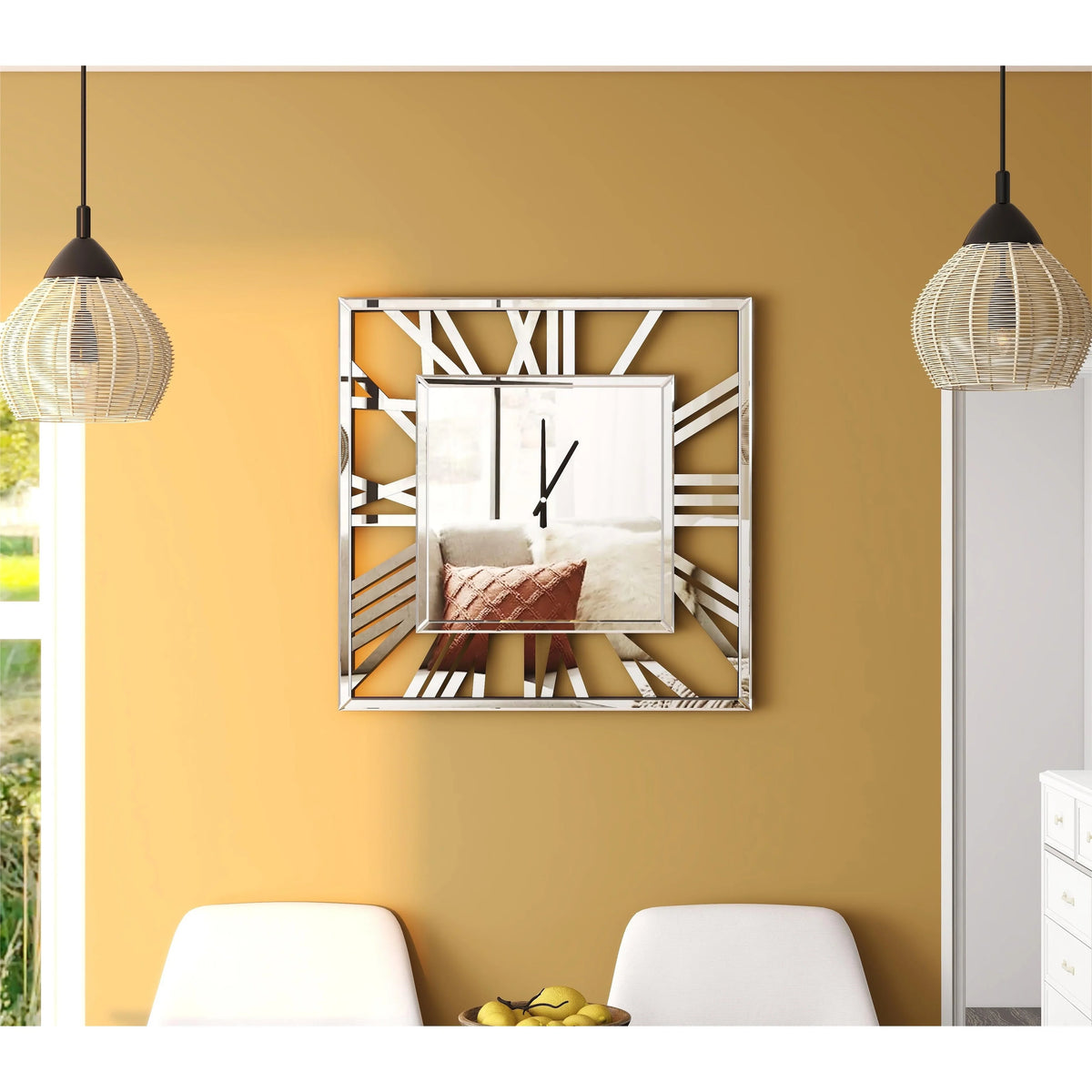 Large Modern Mirrored Wall Clock, Oversized Decorative Hanging Clock for Living Room, Bedroom and Home Decor