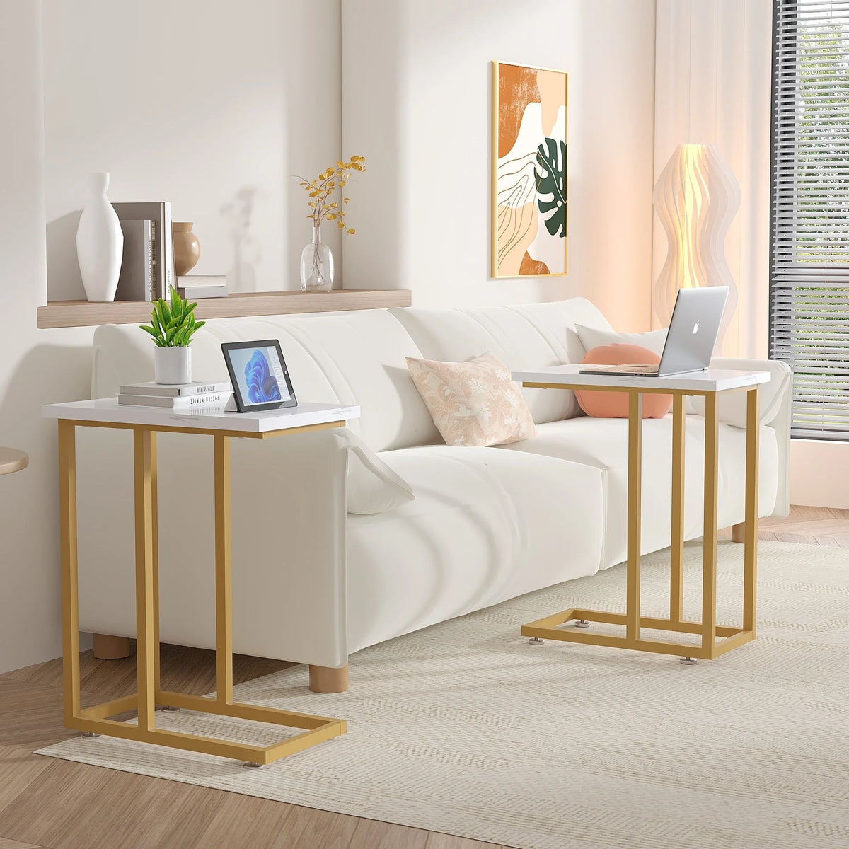 Set of 2 C-Shaped Sofa Side Tables, Small End Tables for Living Room, Bedside and TV Tray