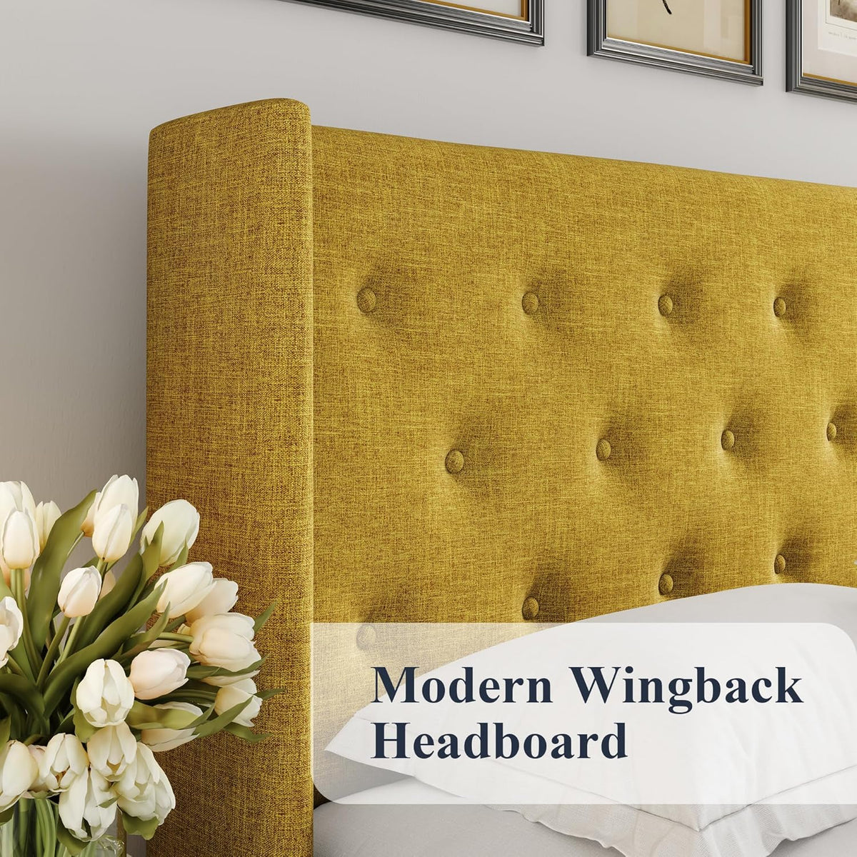 Queen Size Lift Up Storage Bed with Wingback Headboard, Upholstered Platform Bed Frame with Hidden Storage