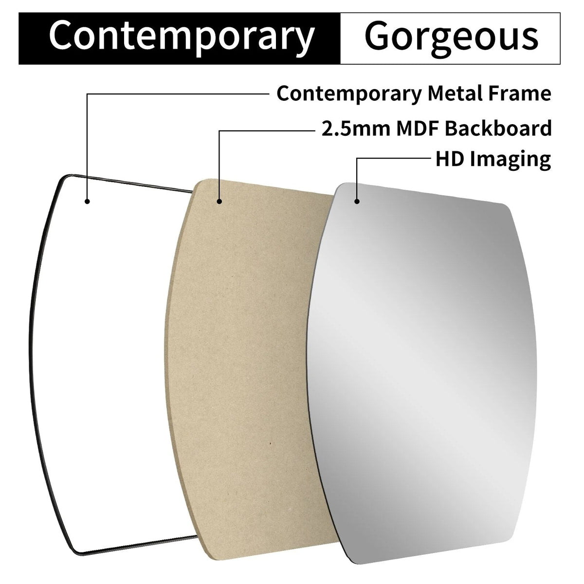 Modern Oblong Metal Wall Mirror, Decorative Elongated Hanging Mirror for Living Room, Bedroom and Entryway