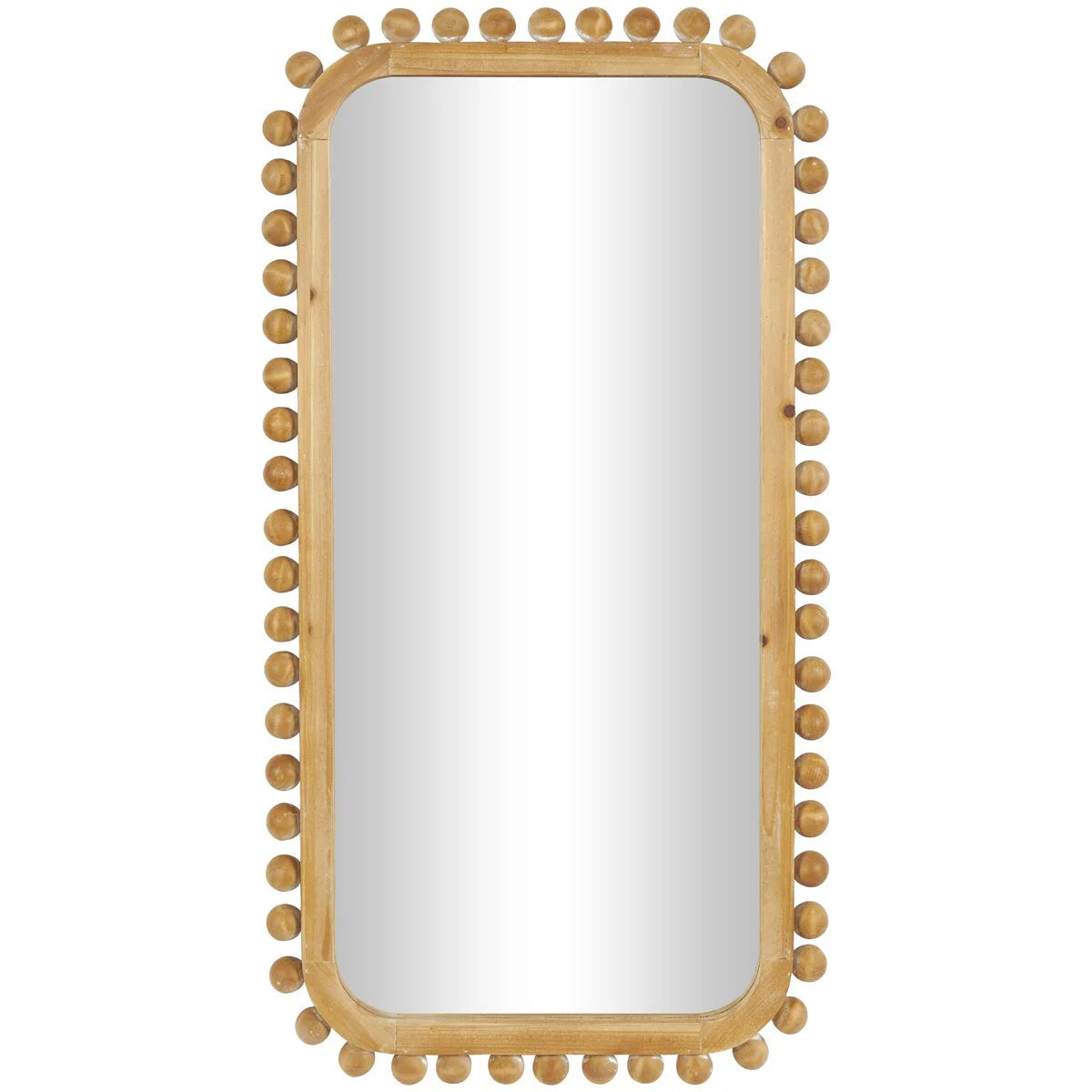 Brown Wood Wall Mirror with Beaded Frame, Rustic Decorative Mirror for Home