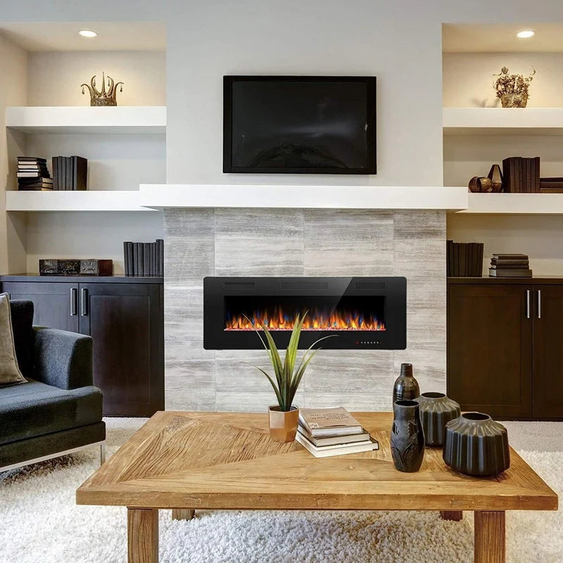 Recessed Electric Fireplace Heater, Wall Mounted 750-1500W Fireplace with Remote Control