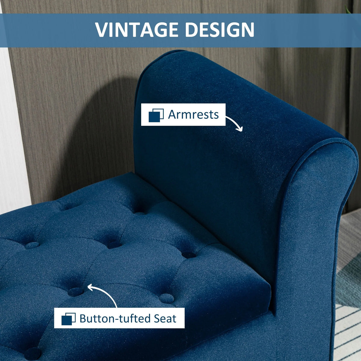 Button-Tufted Storage Ottoman Bench, Upholstered Bed Bench with Rolled Armrests for Bedroom, Living Room and Hallway