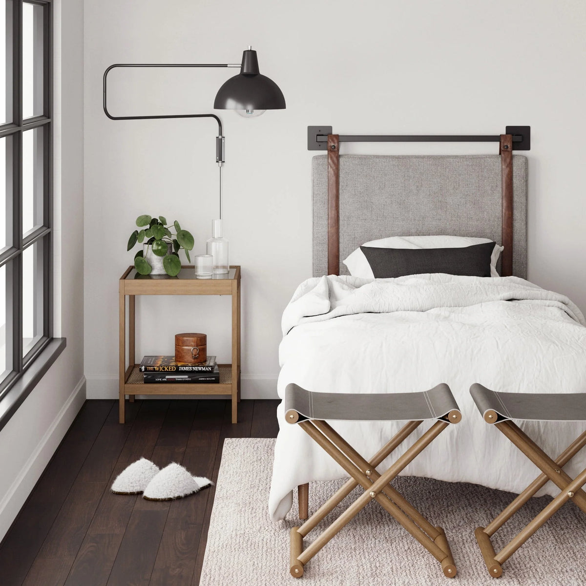 Wall Mount Upholstered Headboard with Metal Rail - Modern Bedroom Headboard