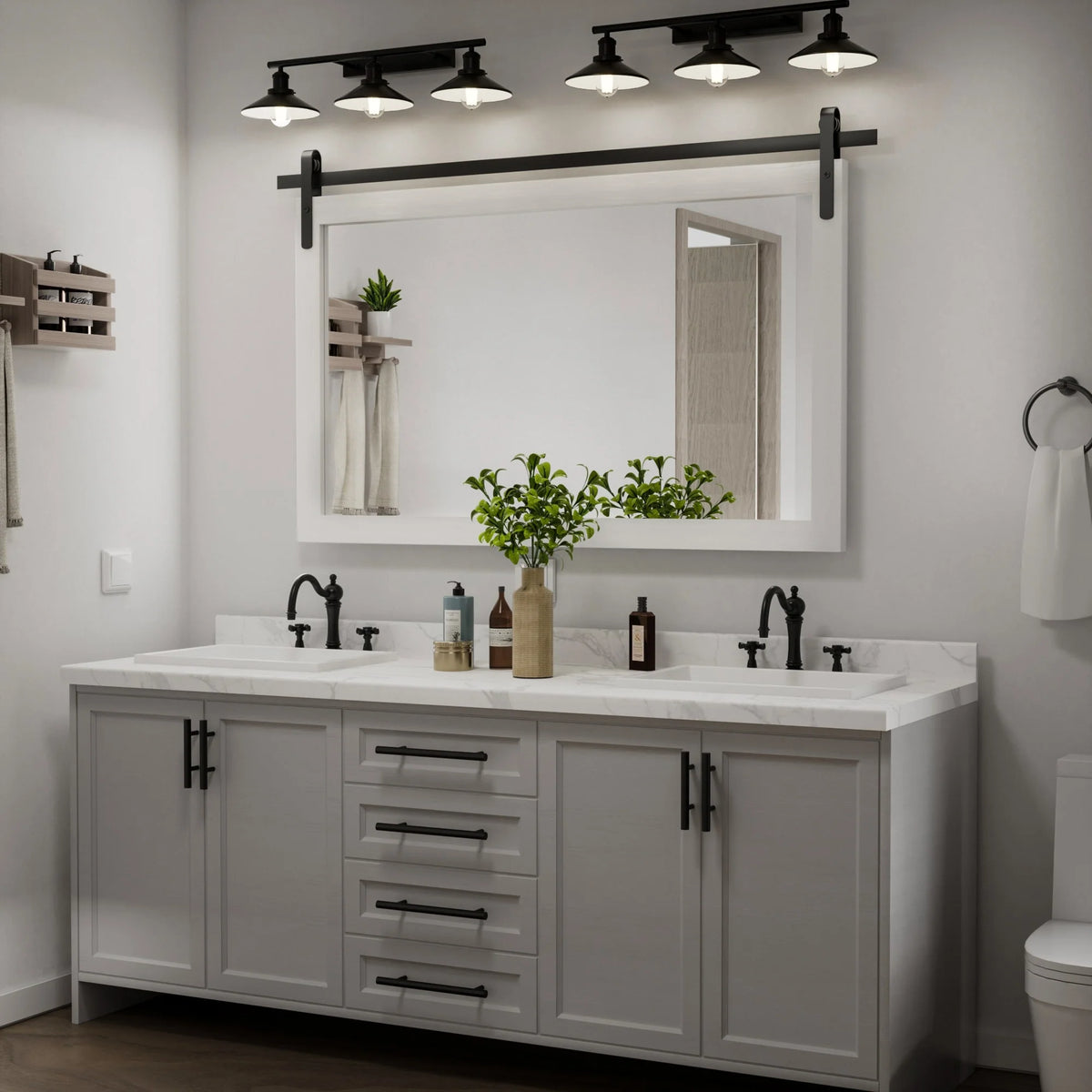 Modern Rectangular Wall Mirror with Wood Frame, Bathroom and Barn Door Mirror, Multiple Sizes