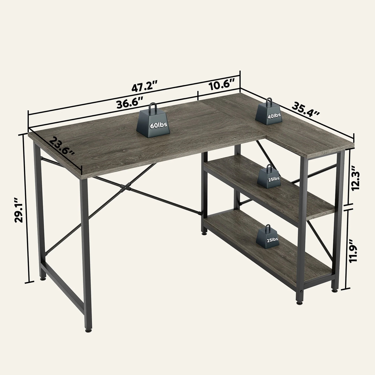 Small L Shaped Computer Desk with Storage Shelves, Compact Corner Workstation for Home Office and Study