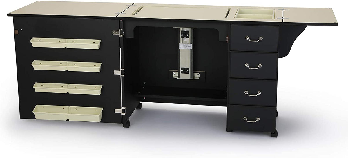 Sturdy Sewing Cabinet for Sewing, Cutting, Quilting and Crafting with Storage and Airlift, Black Finish