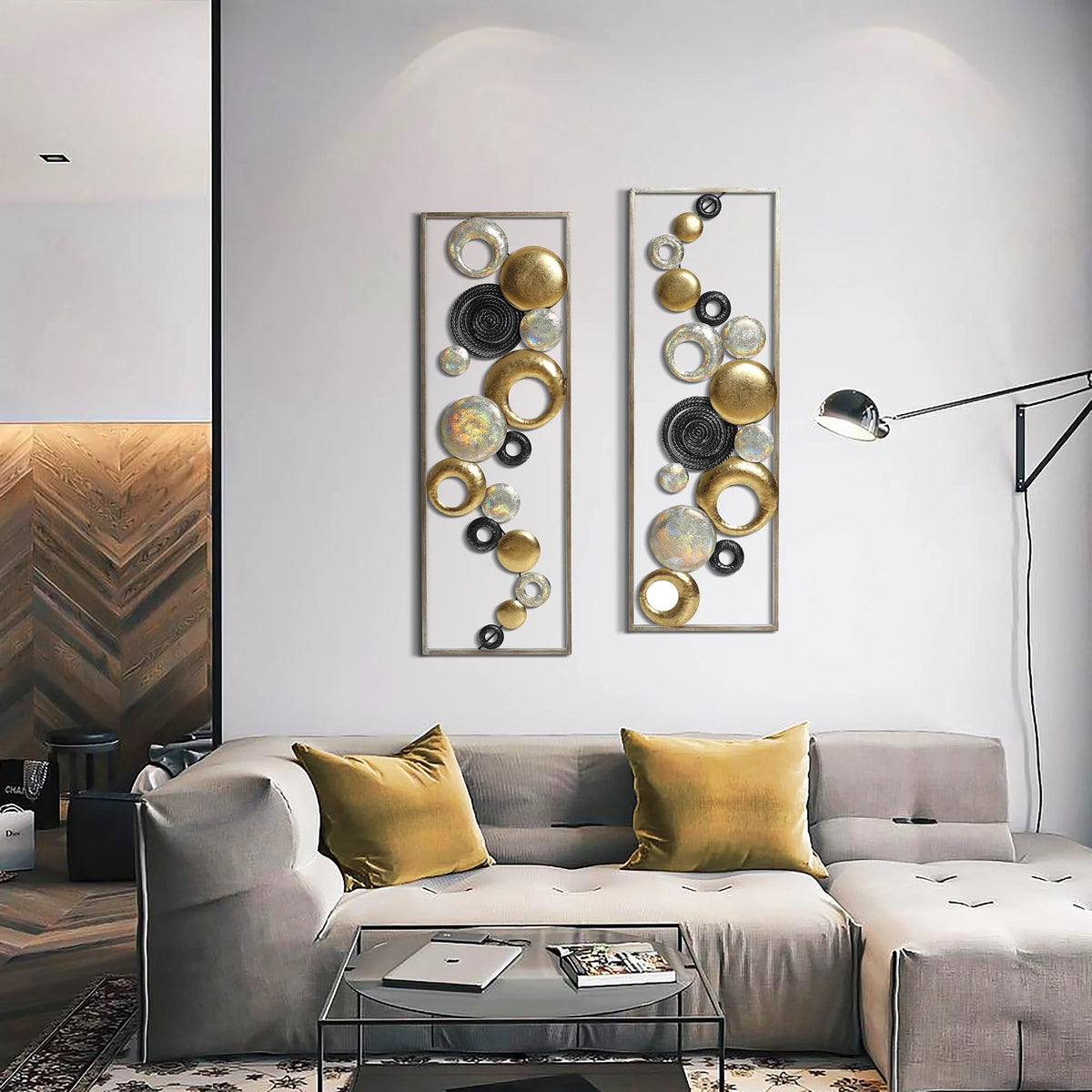 Set of 2 Modern Multi-Color Abstract Metal Wall Decor Panels, Decorative Wall Art for Living Room and Bedroom