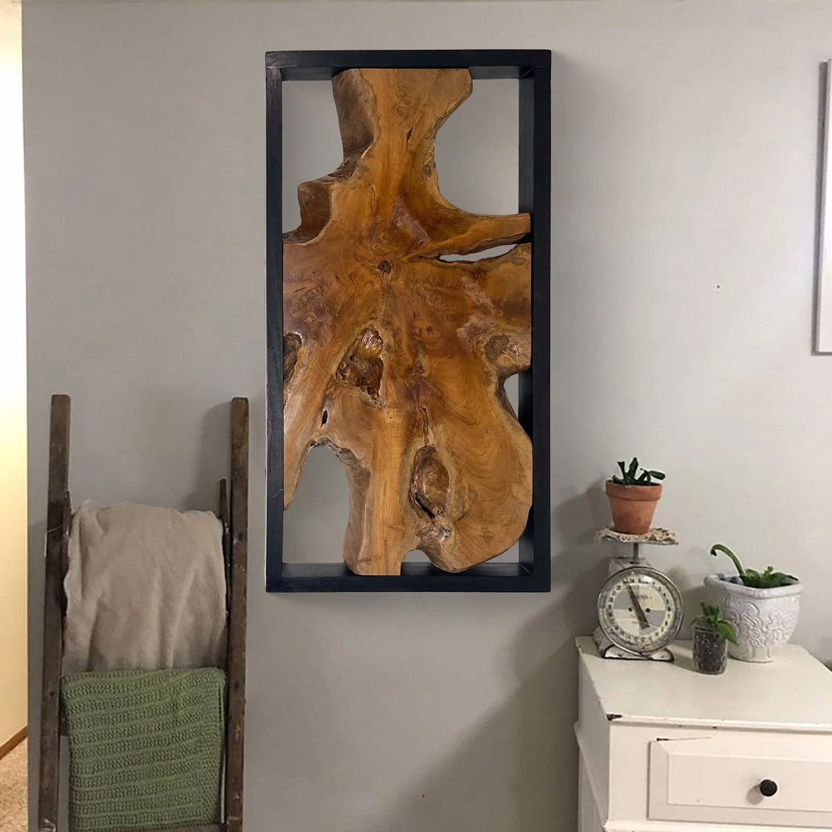 Abstract Live Edge Teak Wood Wall Sculpture, Natural Wooden Wall Art Decor for Living Room and Home Decoration