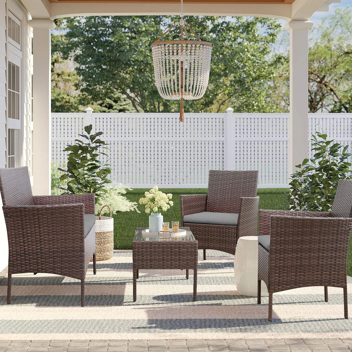 4-Piece Outdoor Patio Furniture Set, Rattan Wicker Chairs and Outdoor Seating Set