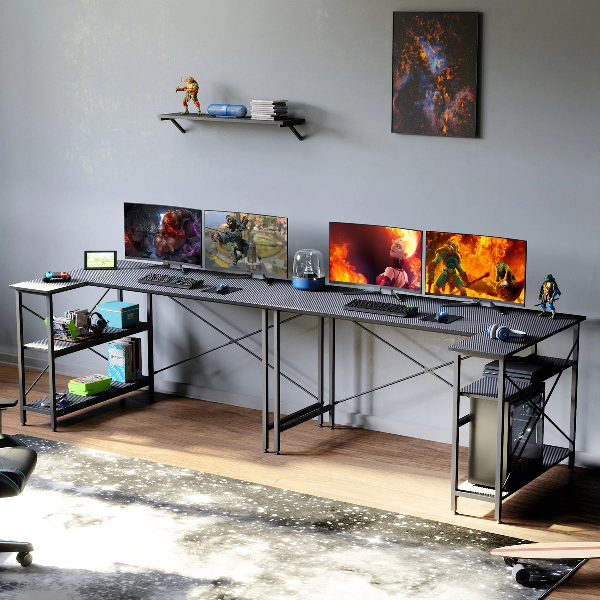 Small L Shaped Computer Desk with Storage Shelves, Compact Corner Workstation for Home Office and Study