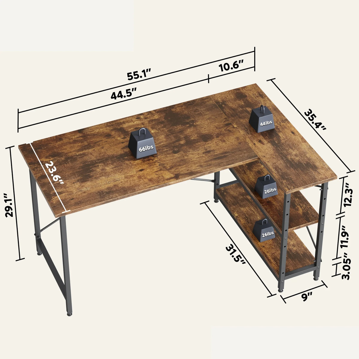 Small L Shaped Computer Desk with Storage Shelves, Compact Corner Workstation for Home Office and Study