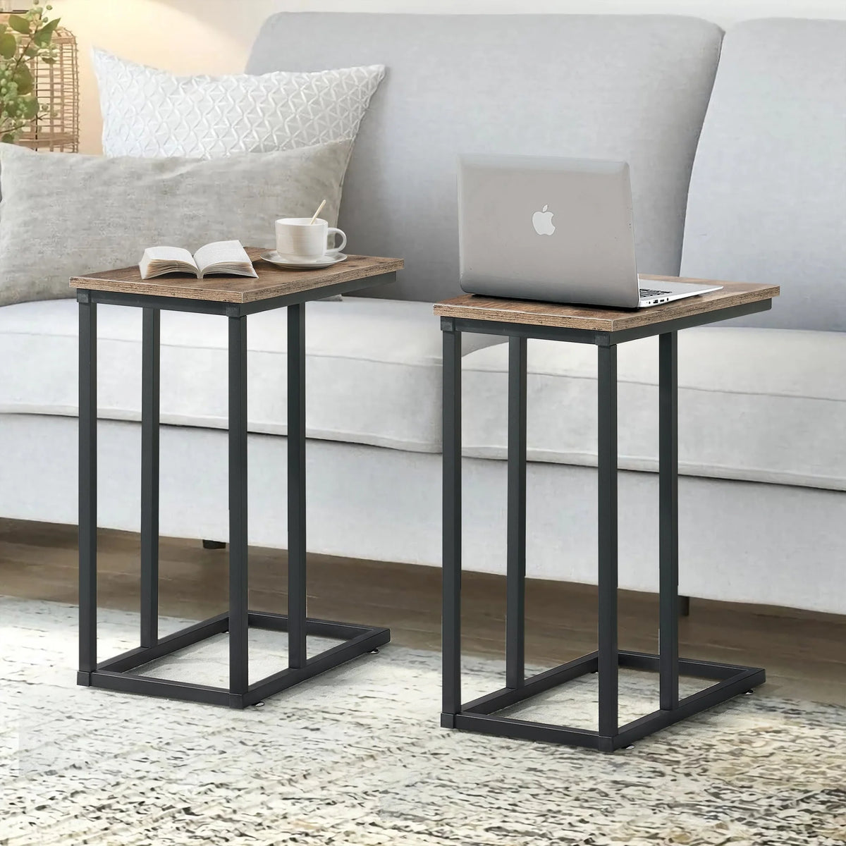 Set of 2 C-Shaped Sofa Side Tables, Small End Tables for Living Room, Bedside and TV Tray