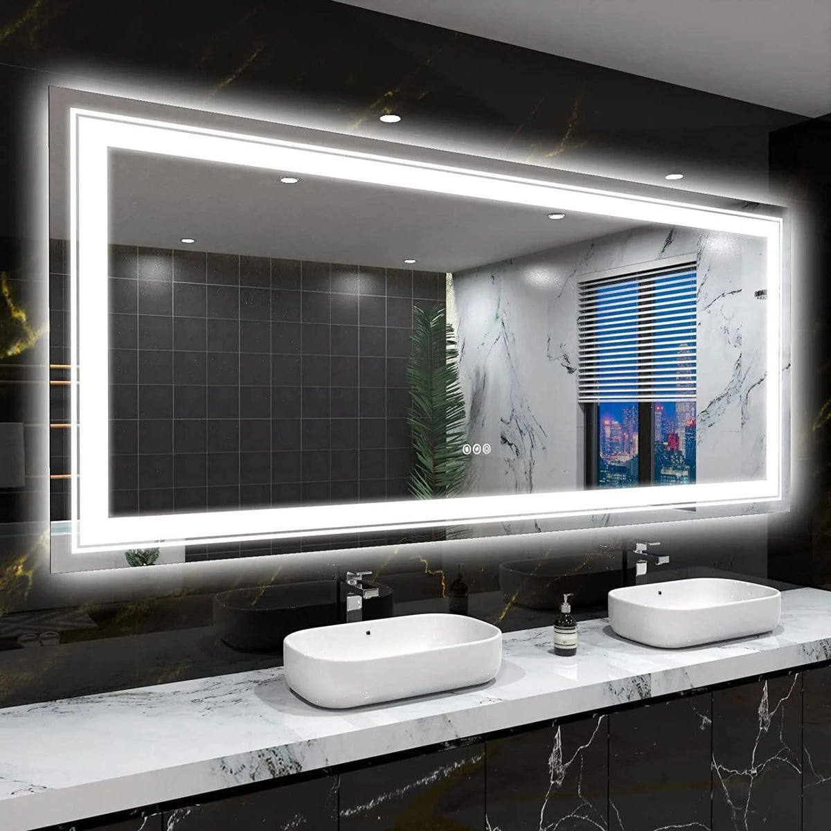 Extra Large LED Lighted Bathroom Mirror, Anti-Fog Wall Mounted Vanity Mirror with 3 Colors