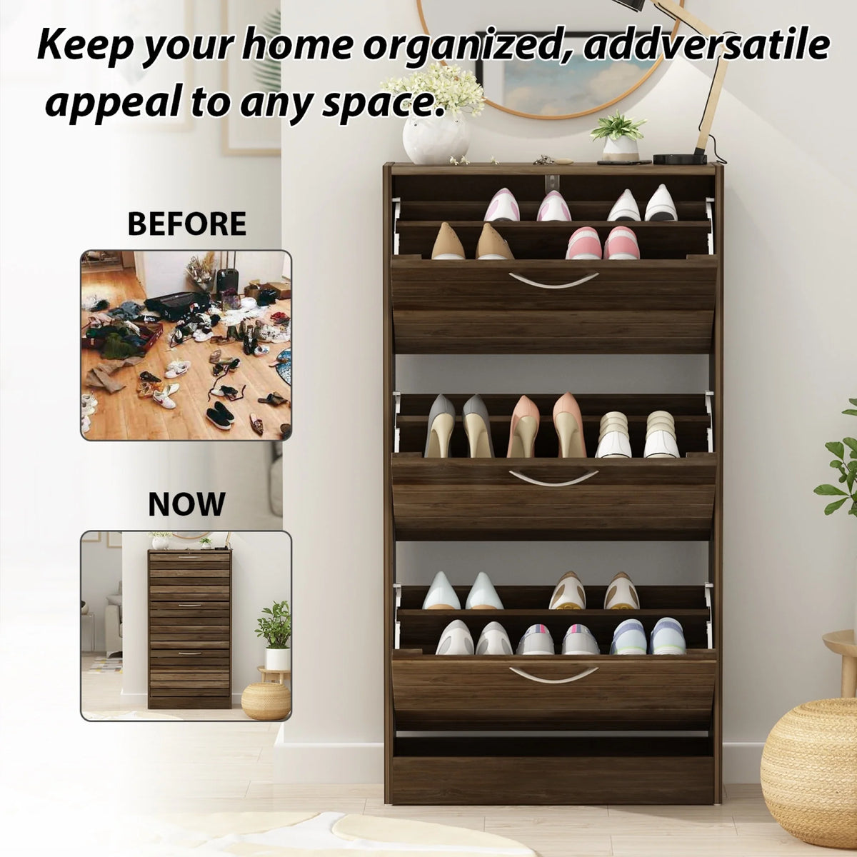 Modern Shoe Storage Cabinet for Entryway and Hallway, Space-Saving Shoe Organizer
