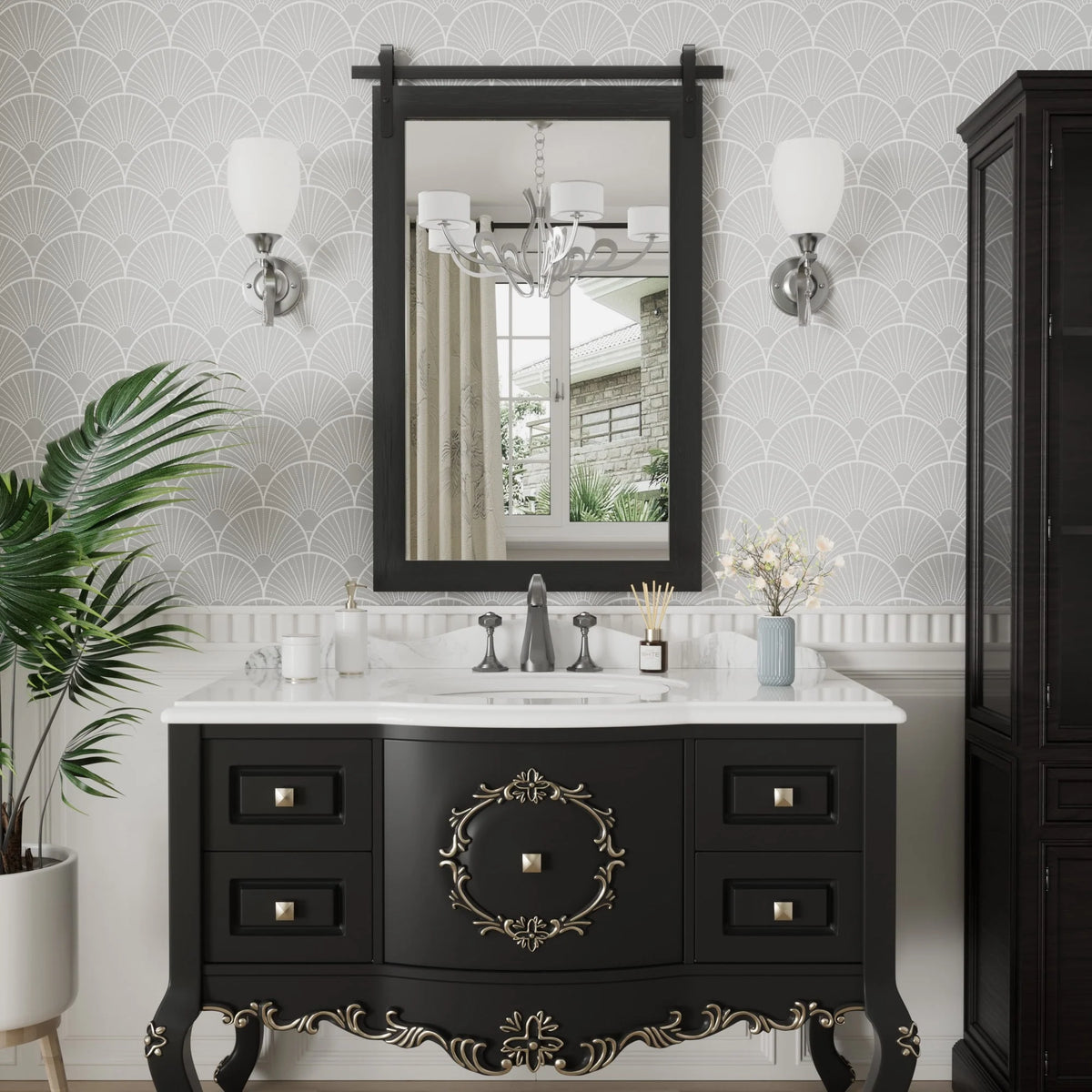 Modern Rectangular Wall Mirror with Wood Frame, Bathroom and Barn Door Mirror, Multiple Sizes